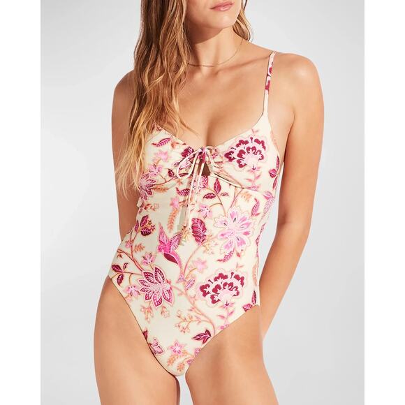 New Seafolly Swimwear 10 Floral Print Silk Road Drawstring Keyhole One Piece - Picture 2 of 7